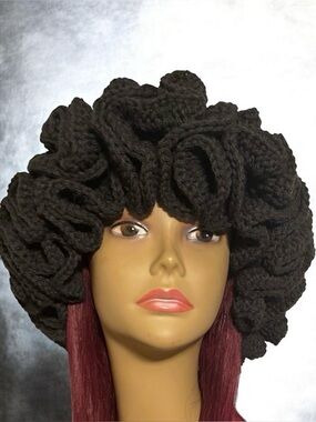 Elegant Black Handmade Crochet Ruffle Hat